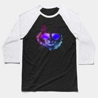 Cool Furry Cat with Sunglasses In Neon Baseball T-Shirt